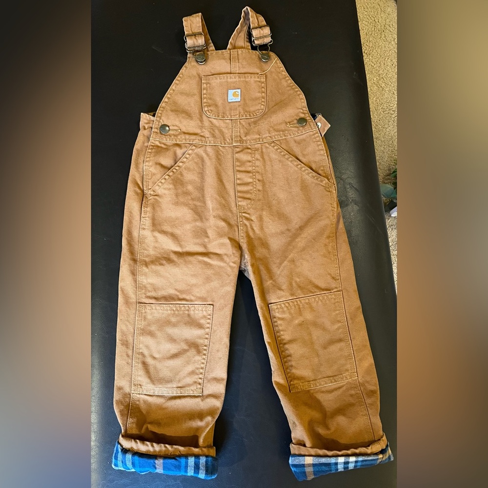 Carhartt Tan Kids Overalls with Blue Lining